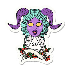 tiefling with natural twenty dice roll sticker