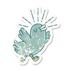 grunge sticker of tattoo style happy bird