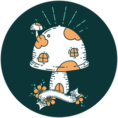 icon of tattoo style toadstool house
