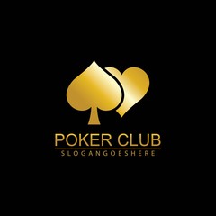 Gold Poker Logo Vector in Elegant Style with Black Background. Poker Club Logo Design for Casino Business, Gamble, Card Game, Speculate, etc
