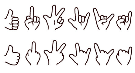 色々なハンドサインのイラスト