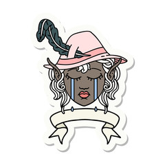 crying elf bard character face with banner sticker