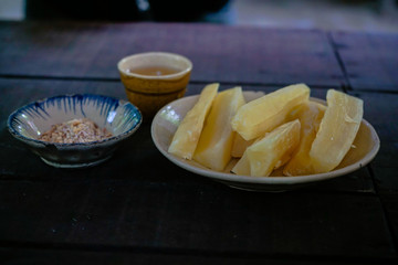 Cu chi tunel. Eaten in the waters during the war. Sugar cane extract and peanuts.