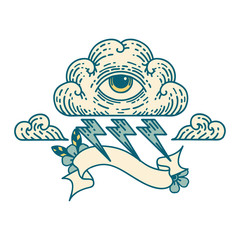 tattoo with banner of an all seeing eye cloud