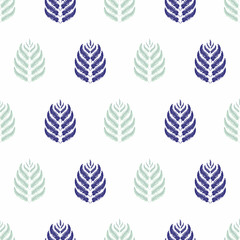 Fototapeta na wymiar Fern leaves vector seamless pattern background. Minimal forest plant frond blue white backdrop. Hand drawn geometric botanical foliage illustration. All over print for packaging, print, stationery