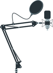 Professional studio microphone with stand, 
Podcasting equipement, Audio recording 