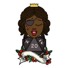 human rogue with natural twenty dice roll illustration