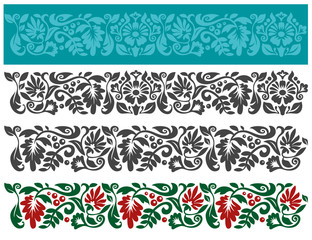 Vector set of floral elements. Traditional ukrainian ornament. Seamless pattern for frames and borders.