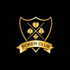Gold Poker Logo Vector in Elegant Style with Black Background. Poker Club Logo Design for Casino Business, Gamble, Card Game, Speculate, etc