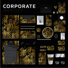 Corporate identity set with gold design on gray