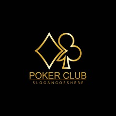 Gold Poker Logo Vector in Elegant Style with Black Background. Poker Club Logo Design for Casino Business, Gamble, Card Game, Speculate, etc