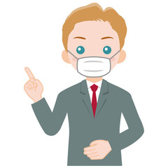 マスクをしたスーツの男性_上半身 