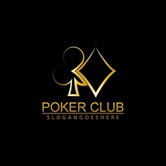 Gold Poker Logo Vector in Elegant Style with Black Background. Poker Club Logo Design for Casino Business, Gamble, Card Game, Speculate, etc