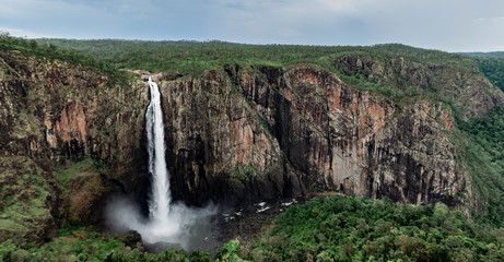 Fototapeta na wymiar Wallaman Falls landscape. Tallest single-drop waterfall in Australia. Amazing mountain waterfall situated in Wet Tropics of Queensland. 