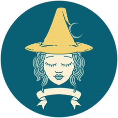 human witch character with banner illustration