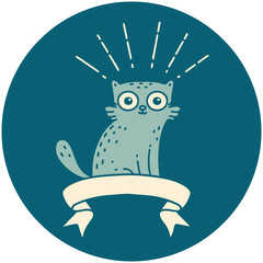 icon of tattoo style surprised cat