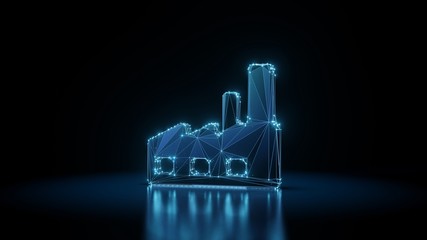 3d rendering wireframe neon glowing symbol of factory  on black background with reflection © Destrosvet