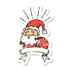 grunge sticker of tattoo style santa claus christmas character with sack