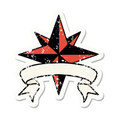 grunge sticker with banner of a star