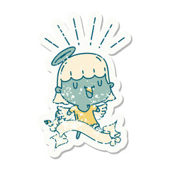 grunge sticker of tattoo style singing angel