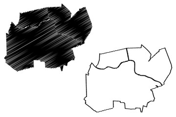 Alphen aan den Rijn City (Kingdom of the Netherlands, South Holland) map vector illustration, scribble sketch City of Alphen aan den Rijn map