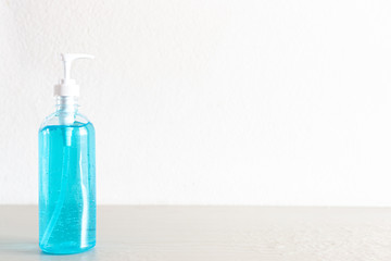 Alcohol gel is used for inhibition of bacteria and the virus Covid-19, Virus removal and protection of infections, Virus covid-19 concept, Copy space for text.