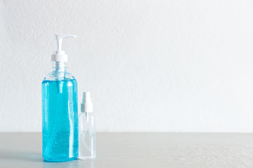 Alcohol gel is used for inhibition of bacteria and the virus Covid-19, Virus removal and protection of infections, Virus covid-19 concept, Copy space for text.