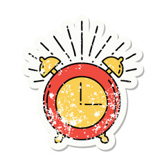 grunge sticker of tattoo style ringing alarm clock