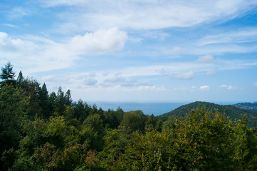 Noon in the mountains of the Caucasus - horizontal photo - mountain landscape.
