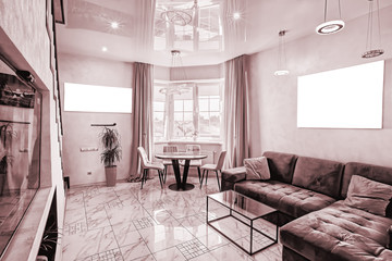 Modern interior of a large and cozy living room