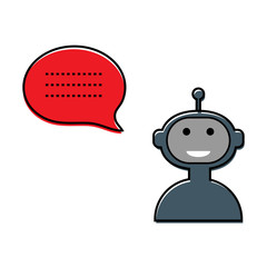 Chatbot icon. Robot with red speech bubbles on white background Vector illustration