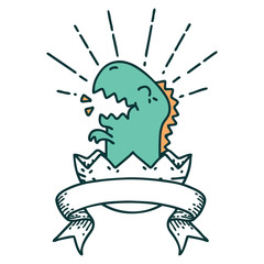 banner with tattoo style hatching dinosaur