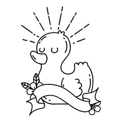 banner with black line work tattoo style rubber duck