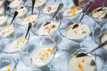 Glass glass with paste, souffle for guests and participants of the festive event.