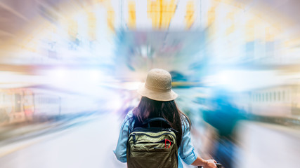 Abstract blurred background of travel technology. Tourism industry digital transformation innovation to virtual augmented reality for futuristic holiday journey on coronavirus quarantine city lockdown