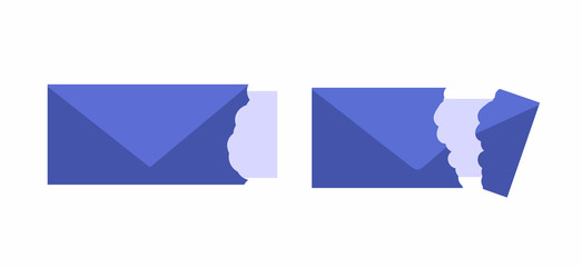 A set of envelopes. Open envelopes. Envelopes for letters. Stylish flat design. Vector illustration. Printed envelope with a torn edge.