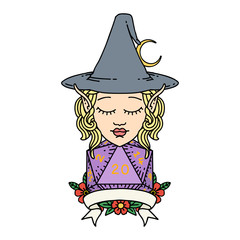 elf mage character with natural twenty dice roll illustration
