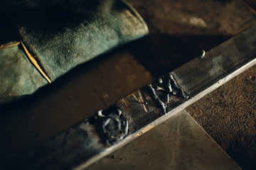 Metal construction with sign after welding