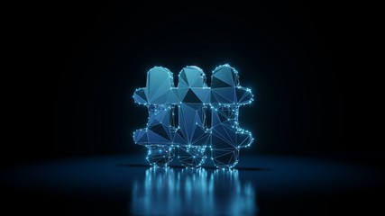 3d rendering wireframe neon glowing symbol of heating on black background with reflection