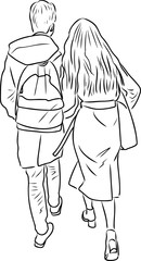 Vector image of couple young citizens walking down street