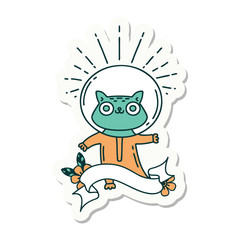 sticker of tattoo style cat in astronaut suit