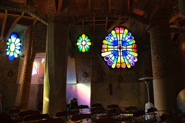 Church of Colonia Guell stained glass window, Santa Coloma de Cervello, Spain