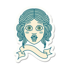 tattoo sticker with banner of female face