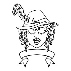 singing half orc bard character with banner illustration