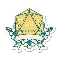 natural 20 critical hit D20 dice roll sticker