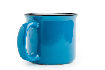 Blue iron coffee mug isolated on white background