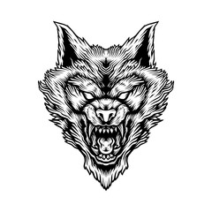 detailed angry wolf head illustration