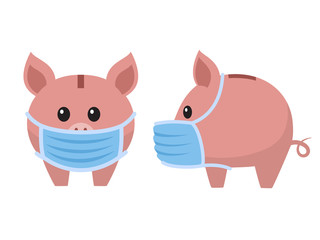 Piggy bank in a medical mask isolated on white background. Finance, investment and savings during coronavirus outbreak