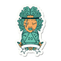 half orc barbarian character with natural 20 dice roll sticker