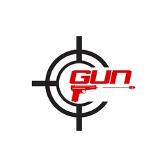 Fast Pistol Logo. Gun Logo With Motion Effect, simple modern round hunting target vector logo design template inspiration